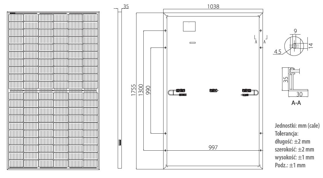 Wymiary panele słoneczne Longi LR4-60HPH 350-380W